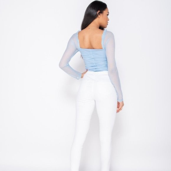 Sweet Nothings Blue Sheer Sleeve Bodysuit - Picture 8 of 9